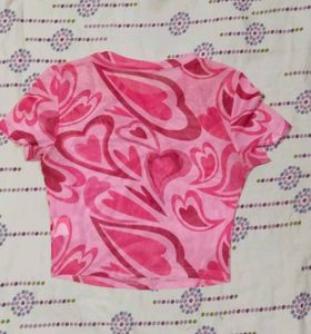 Mesh Pink Heart Print Cropped Top