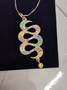 Silver Chain &amp; Multi Colour Diamond Pendant Set