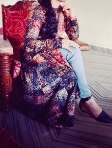 Patchwork Print Maxi Dress with Slit