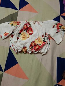 White Floral Off-Shoulder Co-ord Set | NEGOTIABLE