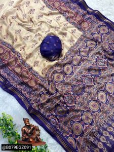 Kalamkari Ajrakh digital print saree