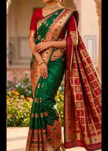 Elegant Green & maroon banarasi Sari with blouse