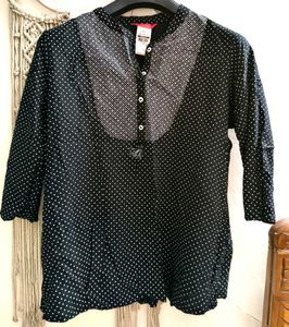 Black Polka Dot Ethnic Short Kurta/Top XXL