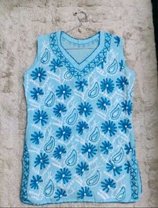 Blue Embroidered Chikankari Kurti
