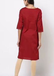 Elegant Ruby Red Embroidered Kurti|XS