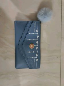 Cute Blue Wallet with Pom