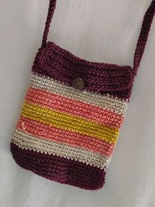 Handmade Striped Crochet Crossbody Bag