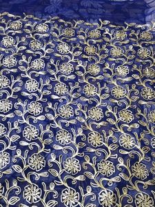Navy Blue Golden Embroidered One Mtre Cloth💙