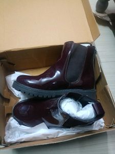 Burgundy Slip-On Almond Toe Boots