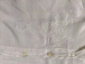 White Embroidered Cropped Shirt