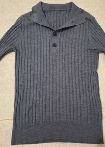 Women's Gray Woolen Button Neck Top