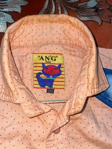 Stylish Men's Peach Polka Dot Shirt