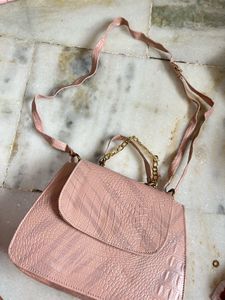 Chic Pink Croc Embossed Handbag