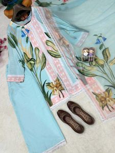 Light Blue Floral Print Kurti Set