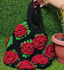 Handmade Crochet Rose Tote Bag