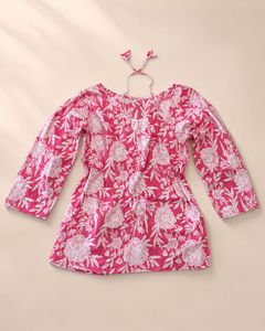 Pink Floral Print Short Kurta