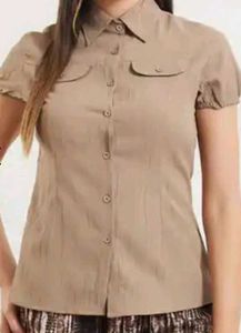 brown puff sleeve shirt