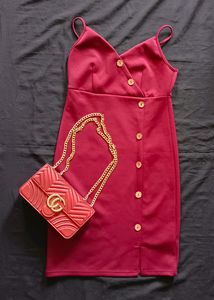 Chic Burgundy Button-Up Dress