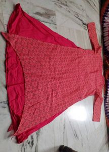 2 Layered Red Kurta with Mirror Work