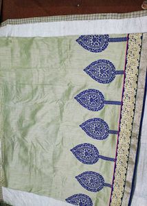 Elegant Pastel Green &amp; Royal Blue Saree