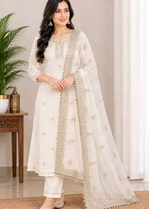 Ivory/Off-White Gold Embroidered Dupatta