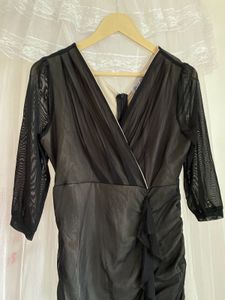 Chic Black Mesh Sleeve Ruched Dress