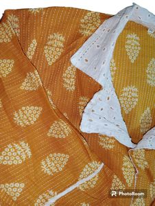 Pure Cotton Kantha Stitching Kurta With Hakoba Collar Panel
