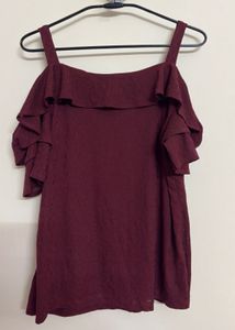Maroon Cold Shoulder Top