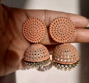 Peach Jhumka Earrings