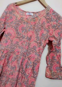 Pink Floral Print Anarkali Long Kurti