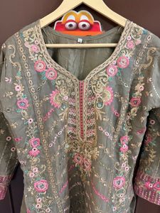 Olive Green And Pink Festive Suit