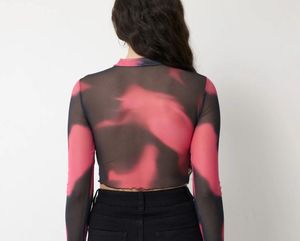 Pink Black Tie Dye Mesh Top