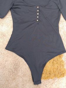 Chic Button Detail Bodysuit Top