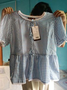 Cute Blue Gingham Peplum Top