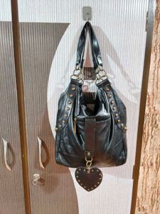Chic Black Leather studded Hobo Bag