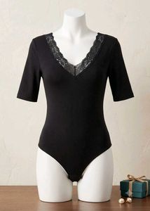Lace Trimmed Black Bodysuit