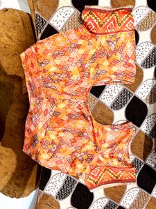 Vibrant Geometric Print Saree with blouse