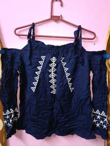 💜199Rs SALE💜Navy Blue Off-Shoulder Top