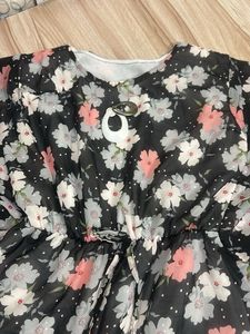 Black Floral Print Gown with Tassels
