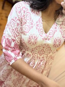 New Pink &amp; White Print Casual Dress