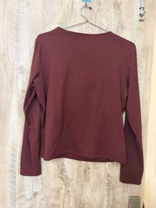 Maroon Square Neck Long Sleeve Top