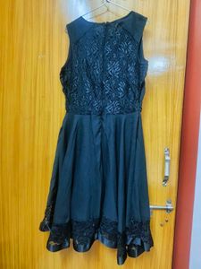 Black Lace Detail Fit And Flare Dress