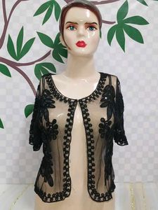 (900)Black Sequin Floral Bolero