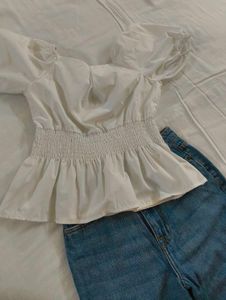 White Smocked Bow Blouse