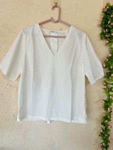 White Eyelet V-Neck Top