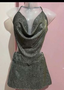Sparkly Halter&amp; Cowl neck backless top