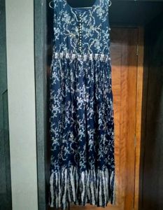 Elegant Navy Blue Floral Maxi Dress