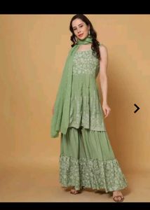 Green Embroidered Flared Dress