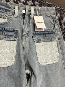 Trendy Tweed Pocket Wide-Leg Jeans