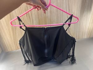 Black Fringe Embellished Crop Top